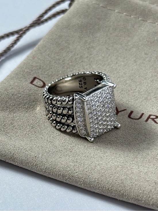 David Yurman Jewelry - David Yurman Sterling Silver Ring with Dome Square Pave Size 7